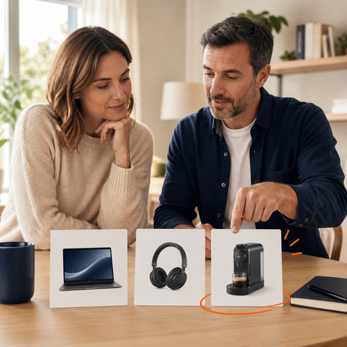 A customer receiving independent advice while comparing technology and appliance options